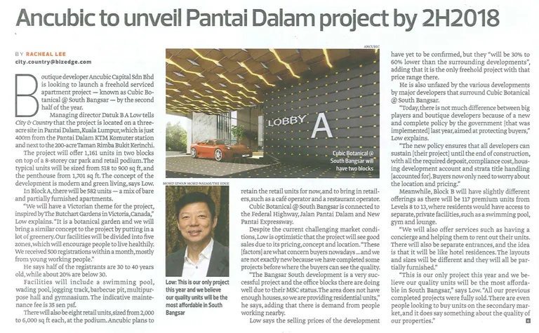 [The Edge] Ancubic to unveil Pantai Dalam project by 2H2018 — 1